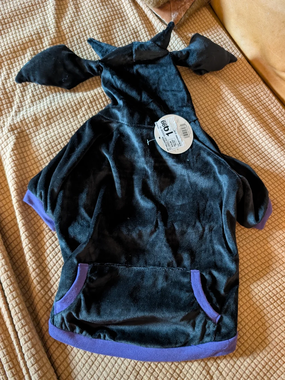 NWT Plush Dog Halloween Hoodie w/ Bat Ear & Fang Details Specify What Size